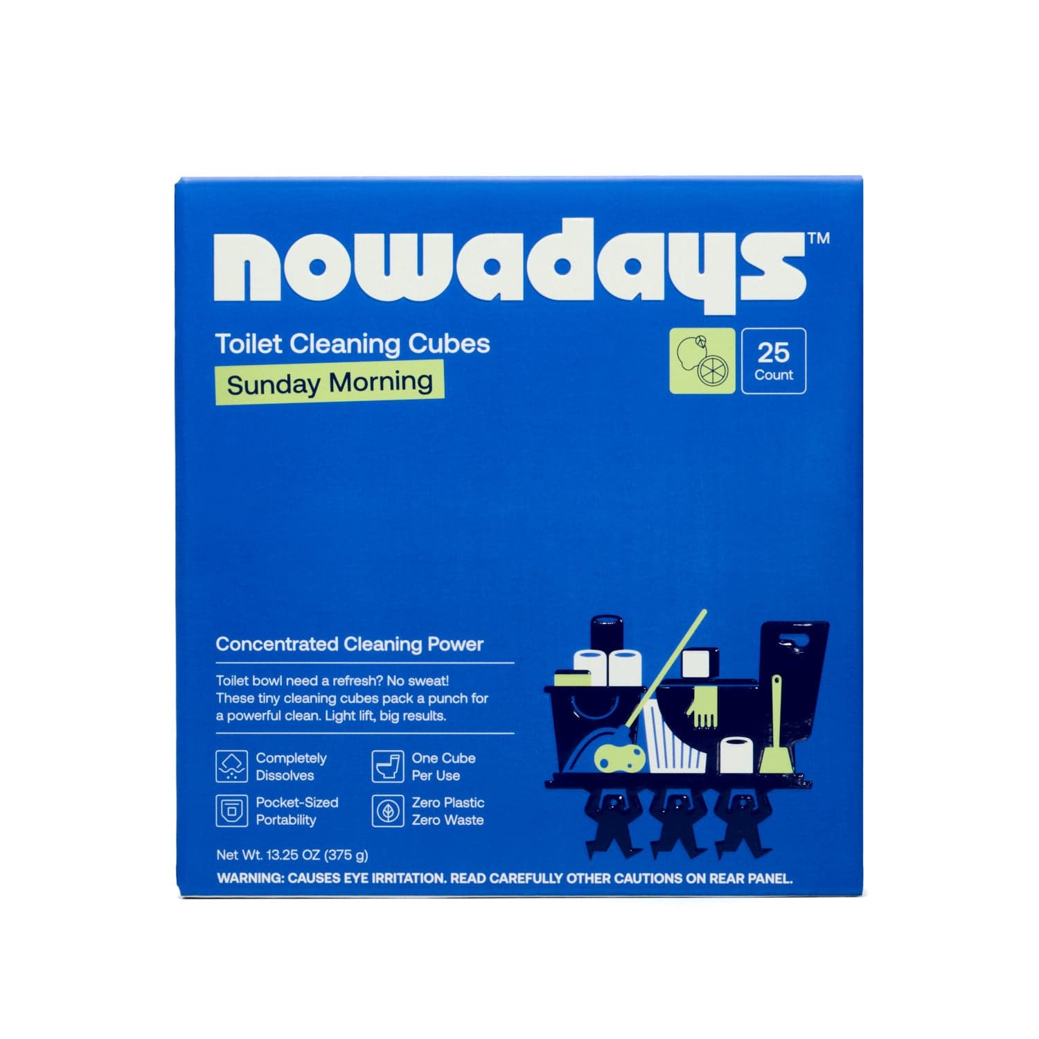 Blue box of Nowadays Toilet Cleaning Cubes, Sunday Morning, 25 count